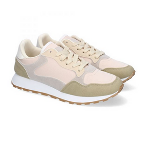 Zapatillas casuales beige para mujer con diseño moderno y detalles únicos